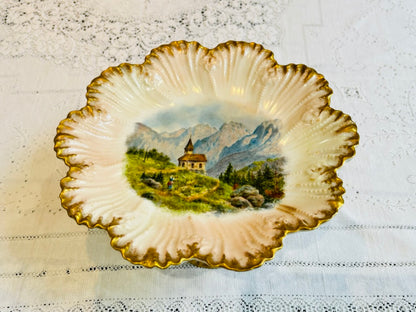 Antikes Dessertset Crown Staffordshire Mountain Scenes Europe