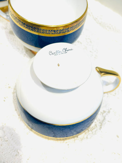 A set of 4 Elegant Rich Blue & Gold Vintage Teacups by Carlton China