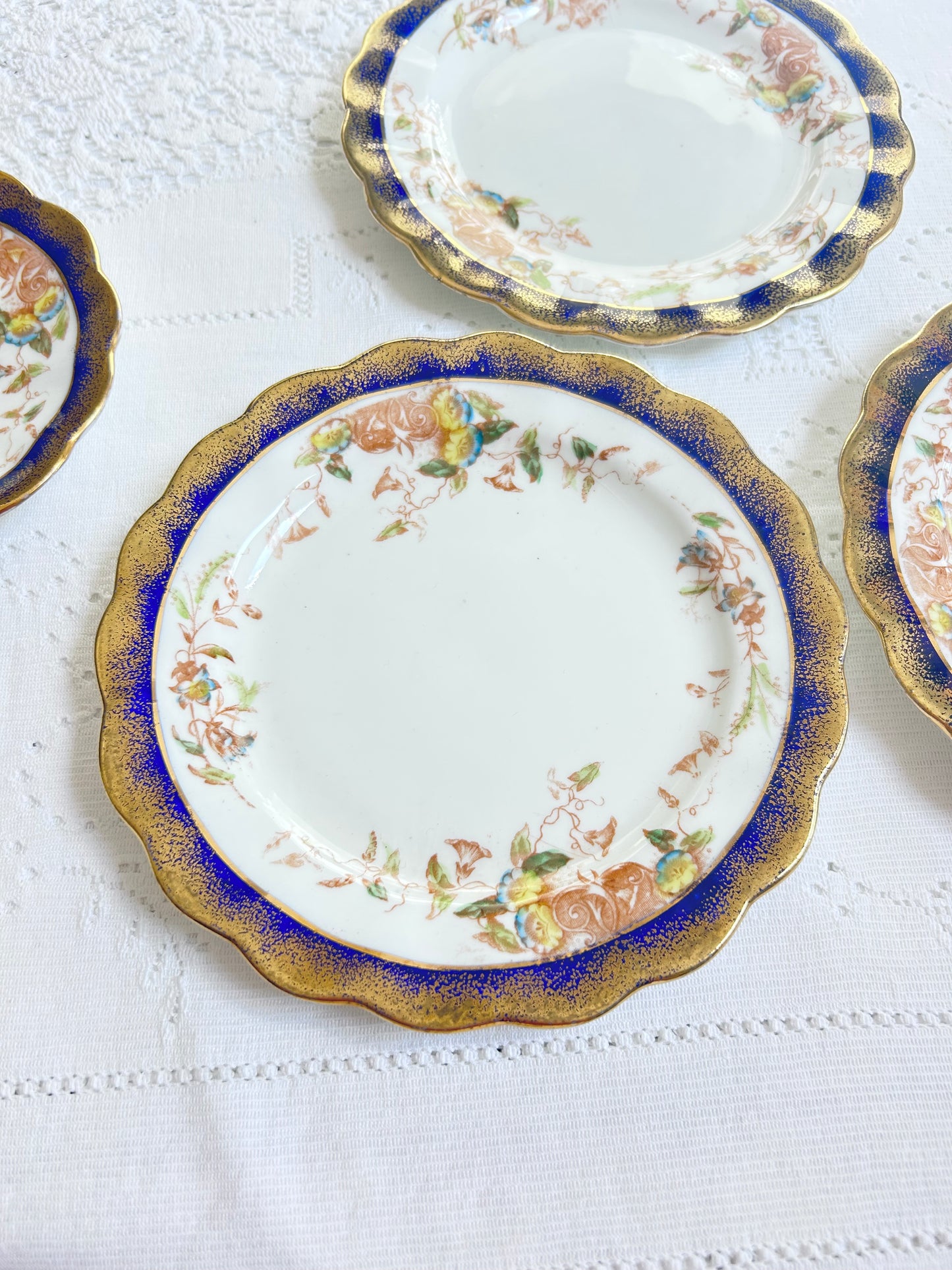Victorian Fine China Tea Set – Pastel Floral with Blue & Gold Accents