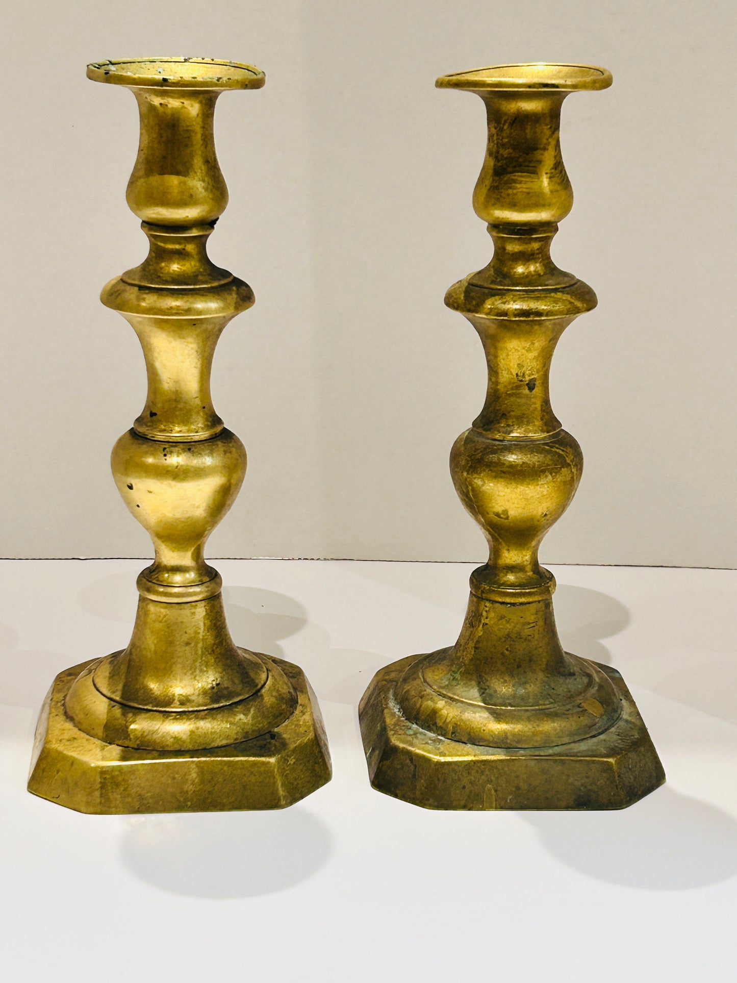 Antique  Brass Metal Candlesticks - a pair