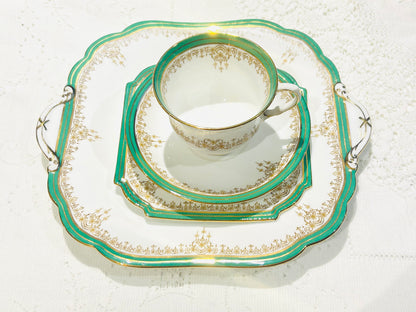 Rare Aynsley China Tea Set – 20 Piece Vintage English Bone China, Green Accents c.1930