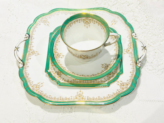 Rare Aynsley China Tea Set – 20 Piece Vintage English Bone China, Green Accents c.1930
