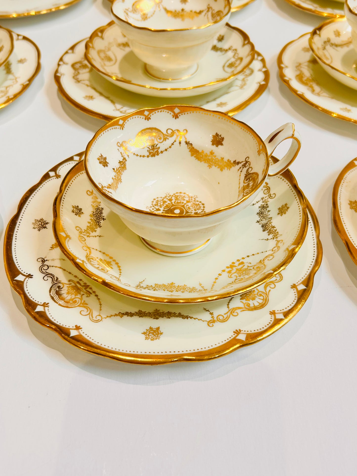 Hammersley English Bone China Vintage White & Gold Tea Set