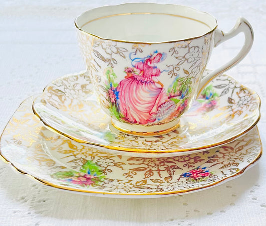 Victorian Lady Pink Dress Vintage Teacup & Saucer set