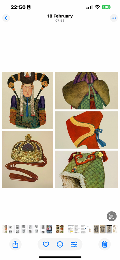 Sold - Folio Wall Art - Dariganga Woman's Winter Cap  - National Costumes of the M.P.R. by U Yadamsuren 1967