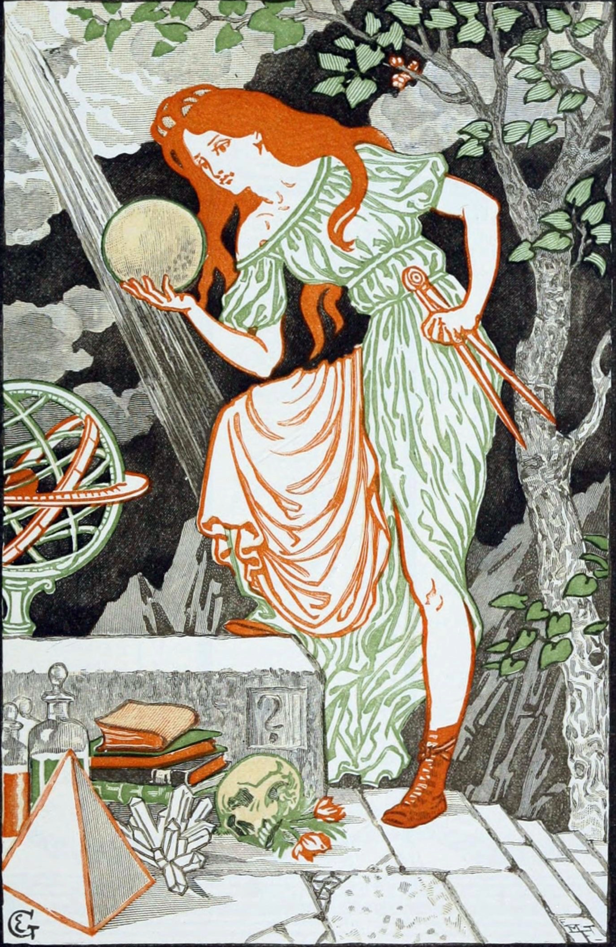 Art Nouveau Elegance: Eugène Grasset- A4 Digital Art Print - Scientific Red Hair Woman 