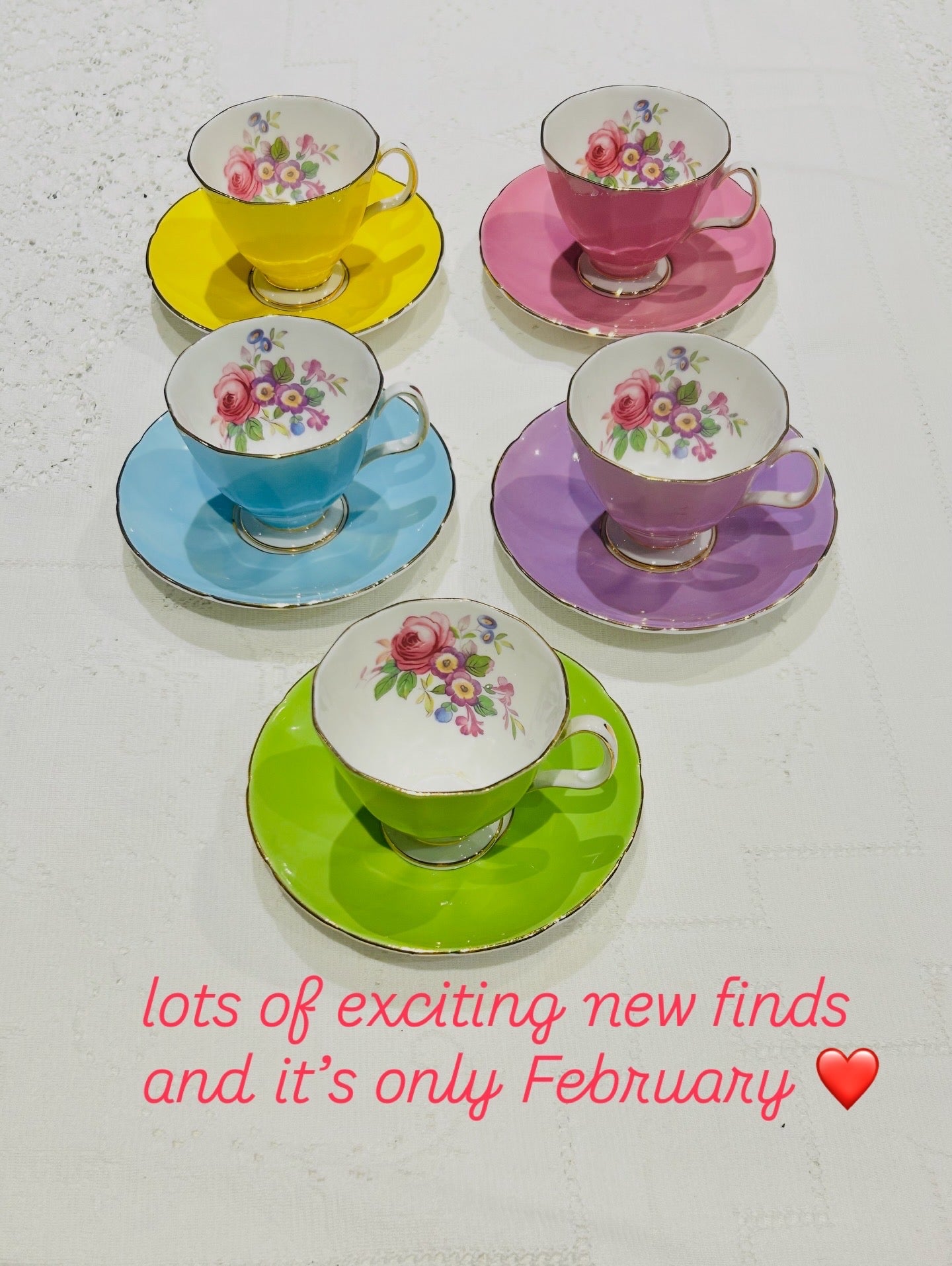 Rainbow Cups & Saucers Vintage China Set by Adderley - Floral  Mix Set