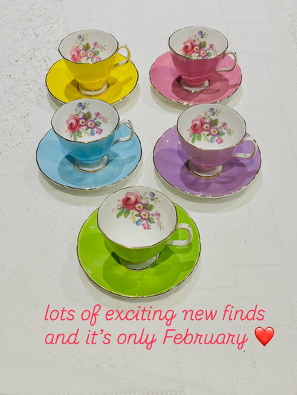 Rainbow Cups & Saucers Vintage China Set by Adderley - Floral  Mix Set