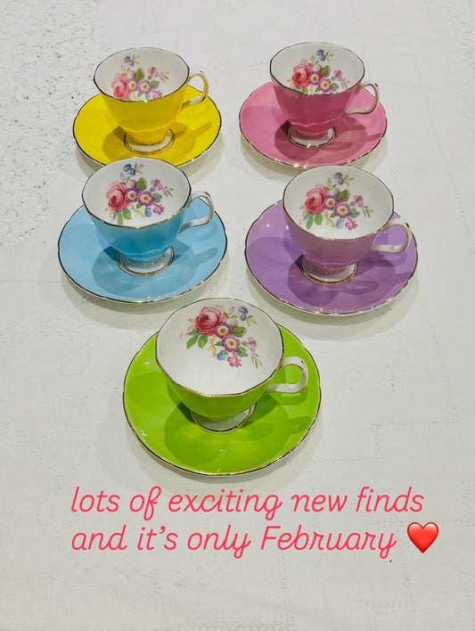 Rainbow Cups & Saucers Vintage China Set by Adderley - Floral  Mix Set