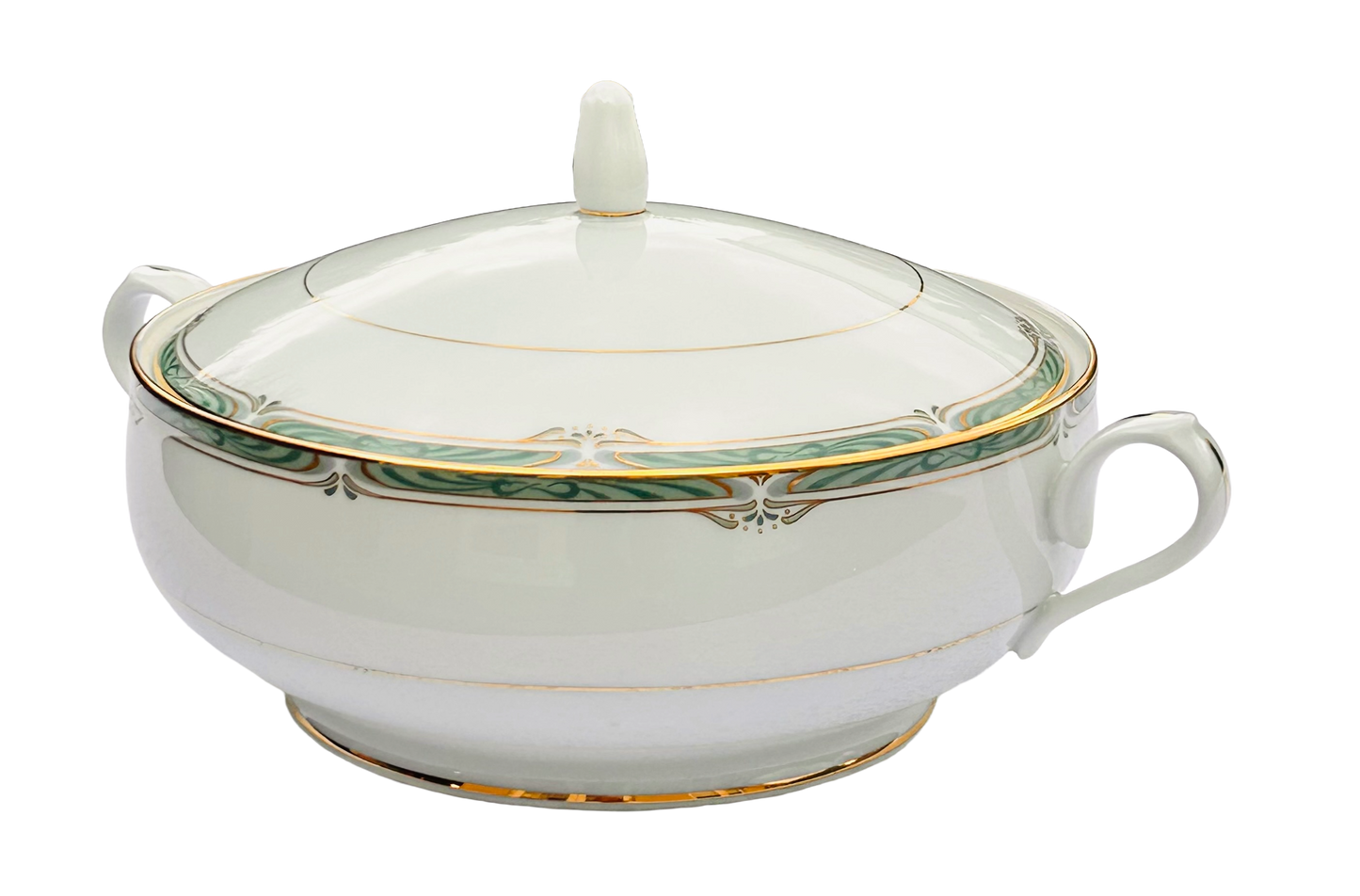 Noritake Glenabbey Vegetable Tureen with Lid – Fine Bone China – Green & Gold Trim