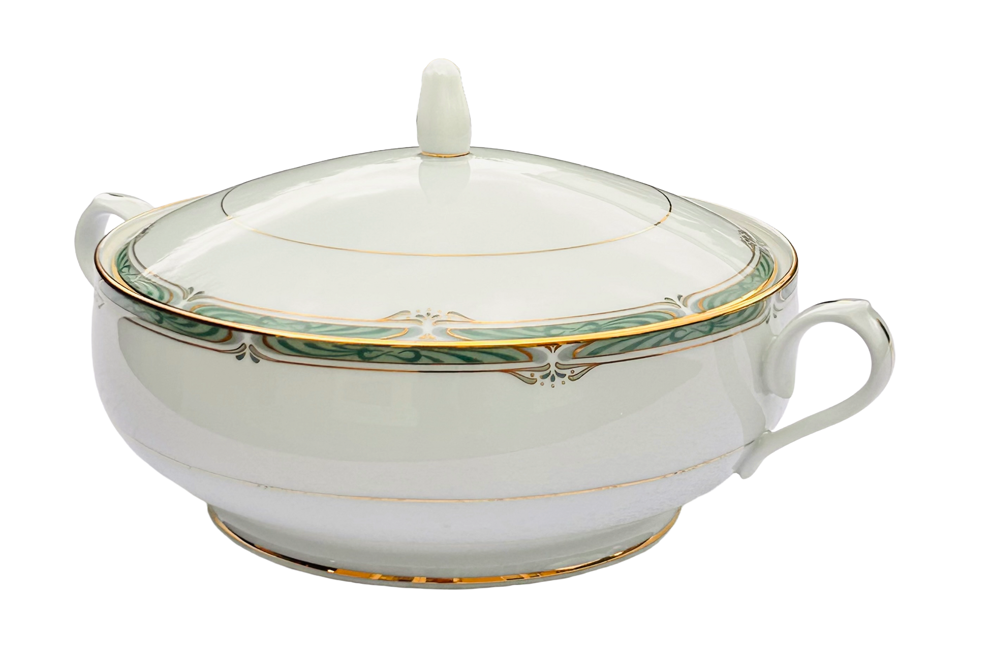 Noritake Glenabbey Vegetable Tureen with Lid – Fine Bone China – Green & Gold Trim