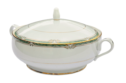 Noritake Glenabbey Vegetable Tureen with Lid – Fine Bone China – Green & Gold Trim