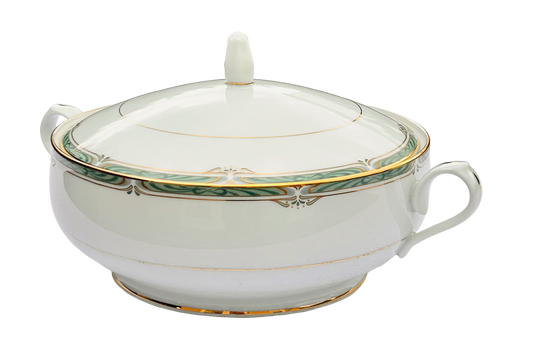 Noritake Glenabbey Vegetable Tureen with Lid – Fine Bone China – Green & Gold Trim