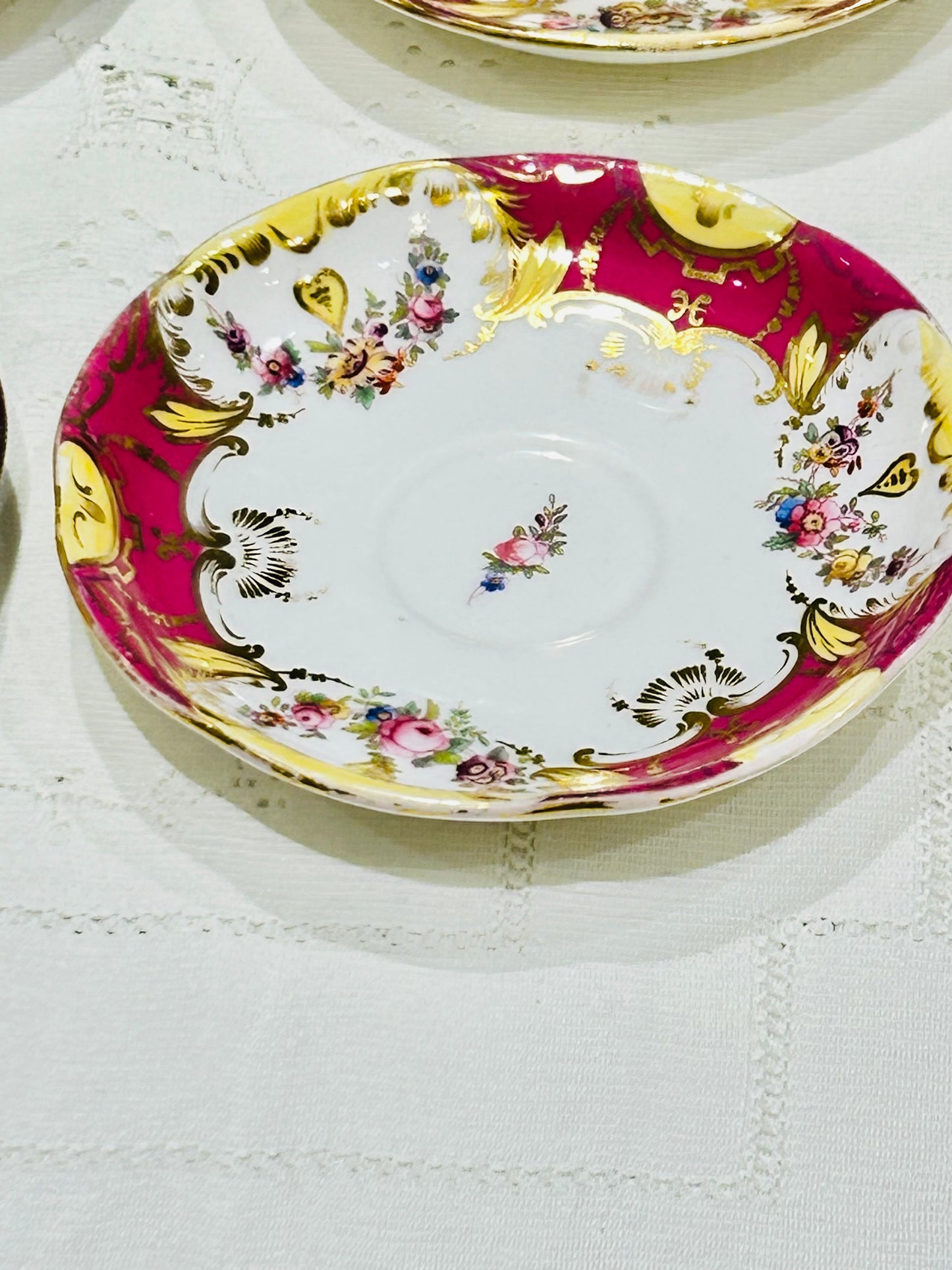 English Victorian China Tea Set – 6 Cups & Saucers, Gilded, Antique