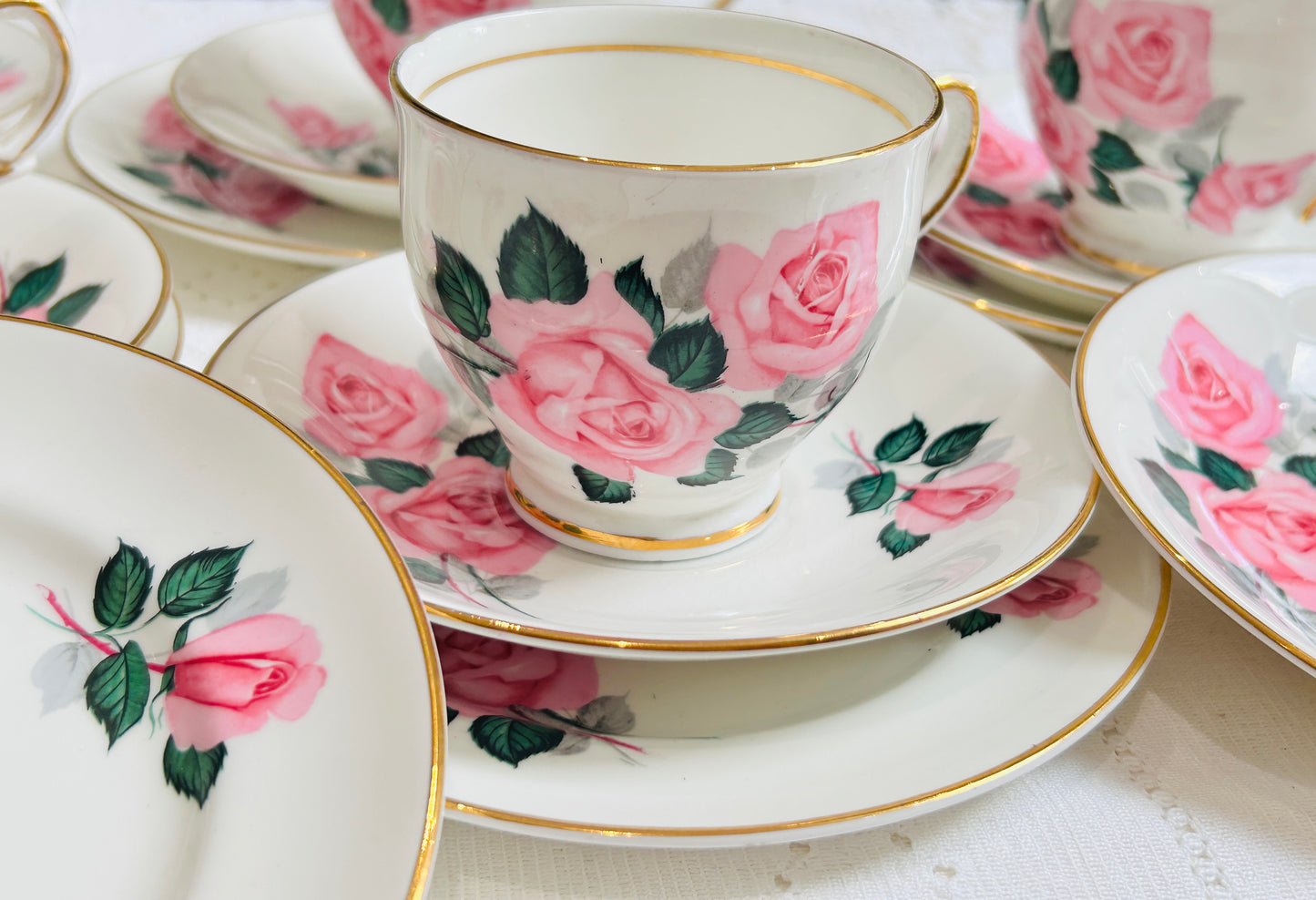 Pink Roses Teacups & Saucers Tea Set by Clare China