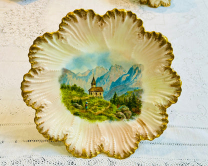 Antikes Dessertset Crown Staffordshire Mountain Scenes Europe