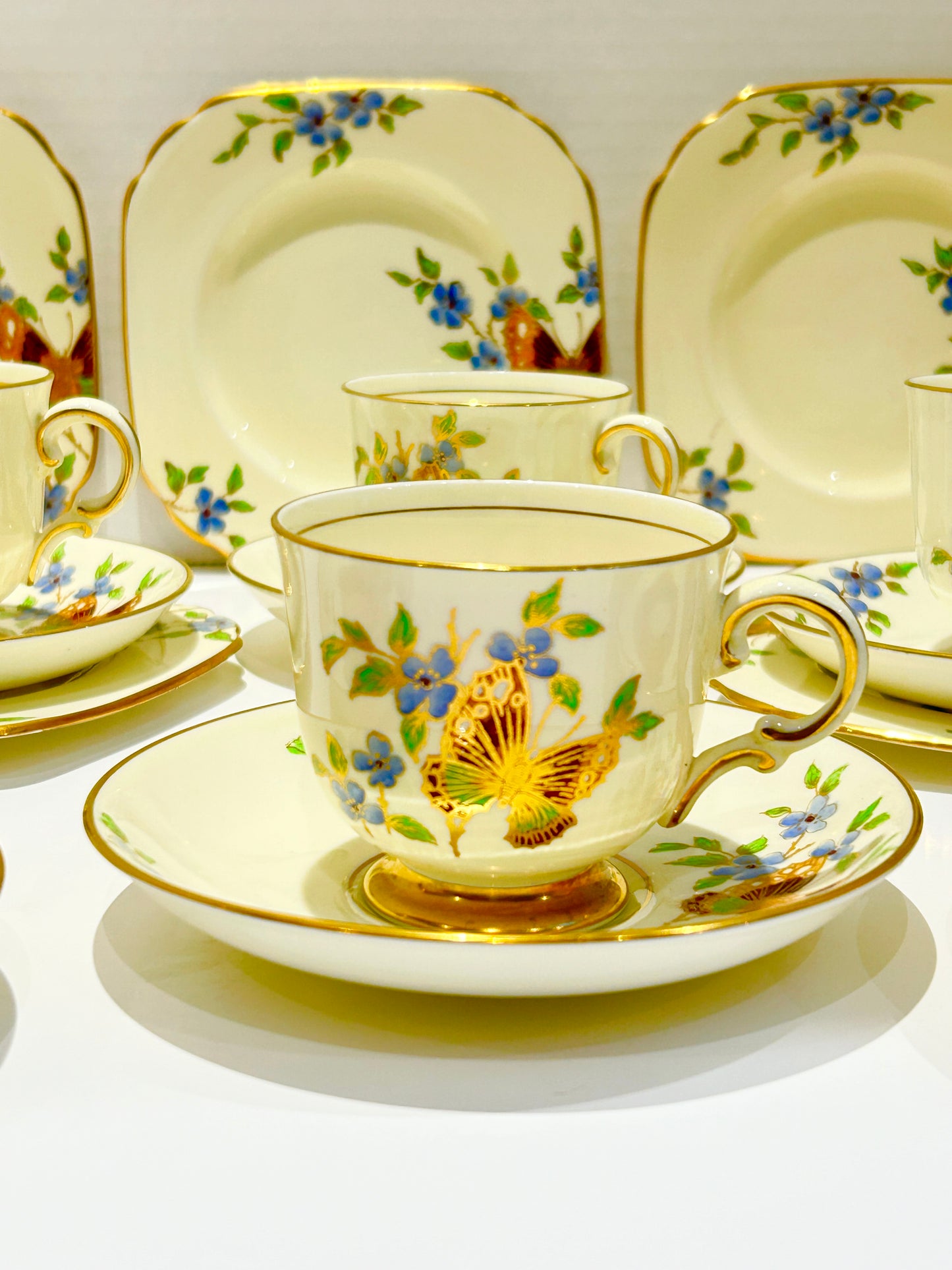 1930s Tuscan China Tea Set Art Deco Butterfly Design