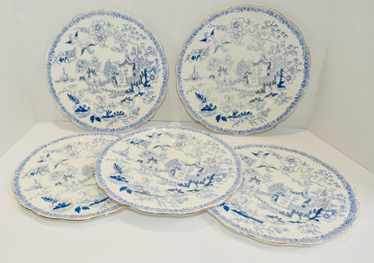 A set of 5 vintage dinner plates made in England by Royal Albert in the Mikado pattern. &nbsp;Diameter 10". Vintage, pre owned items. &nbsp;Overall good condition, some colour fading and gilding rub  5 Dinner Plates