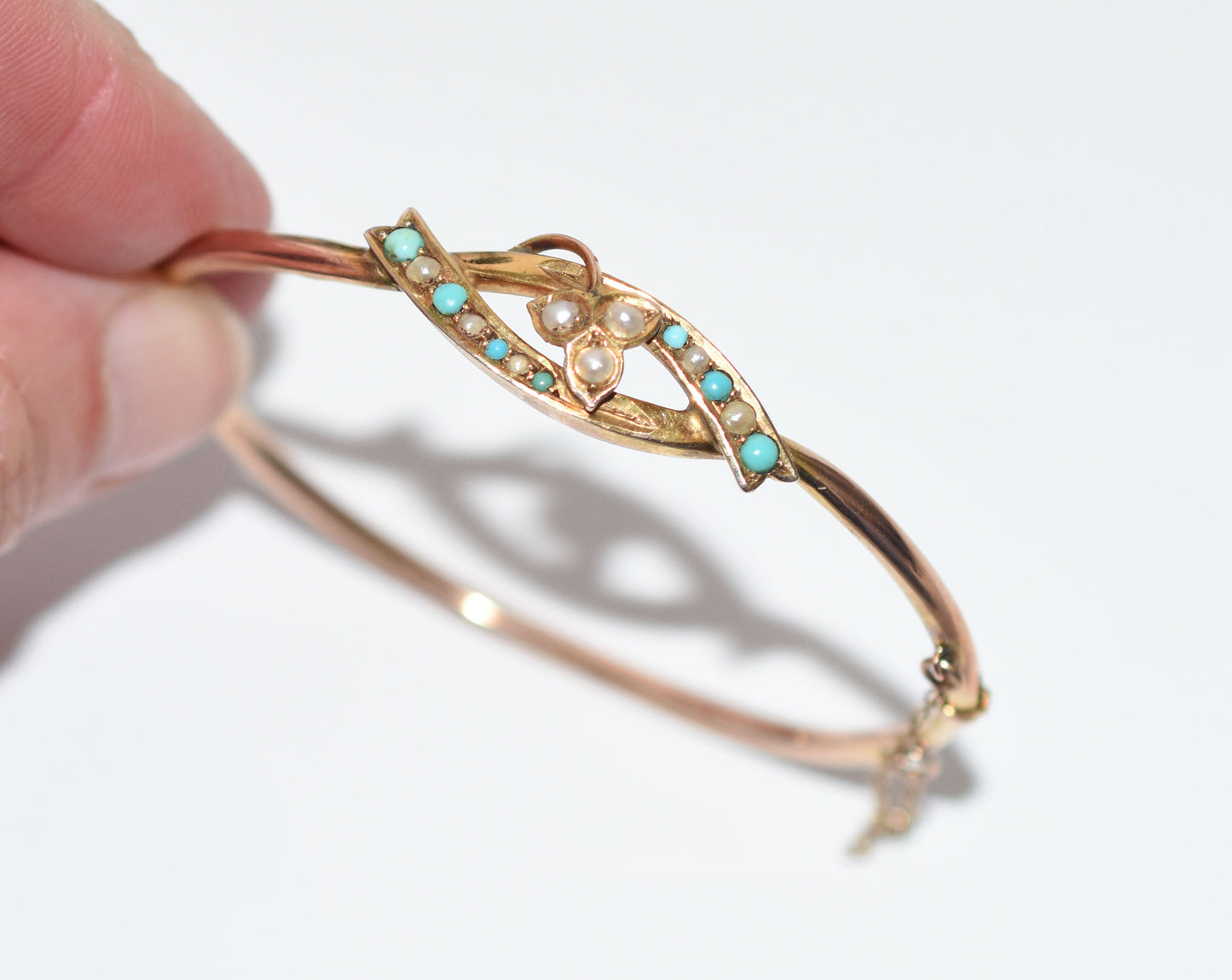 RESERVED Edwardian 9ct Gold Turquoise & Seed Pearl Ladies Bracelet