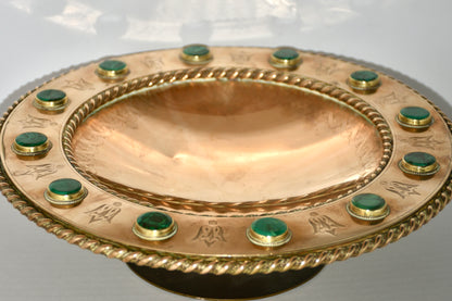 Brass & Malachite Ceremonial Tazza Bowl  19th century