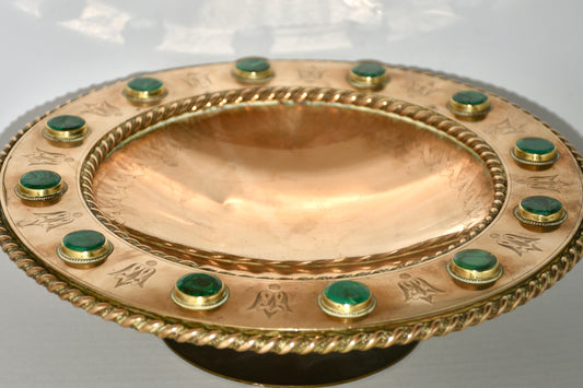 Brass & Malachite Ceremonial Tazza Bowl  19th century