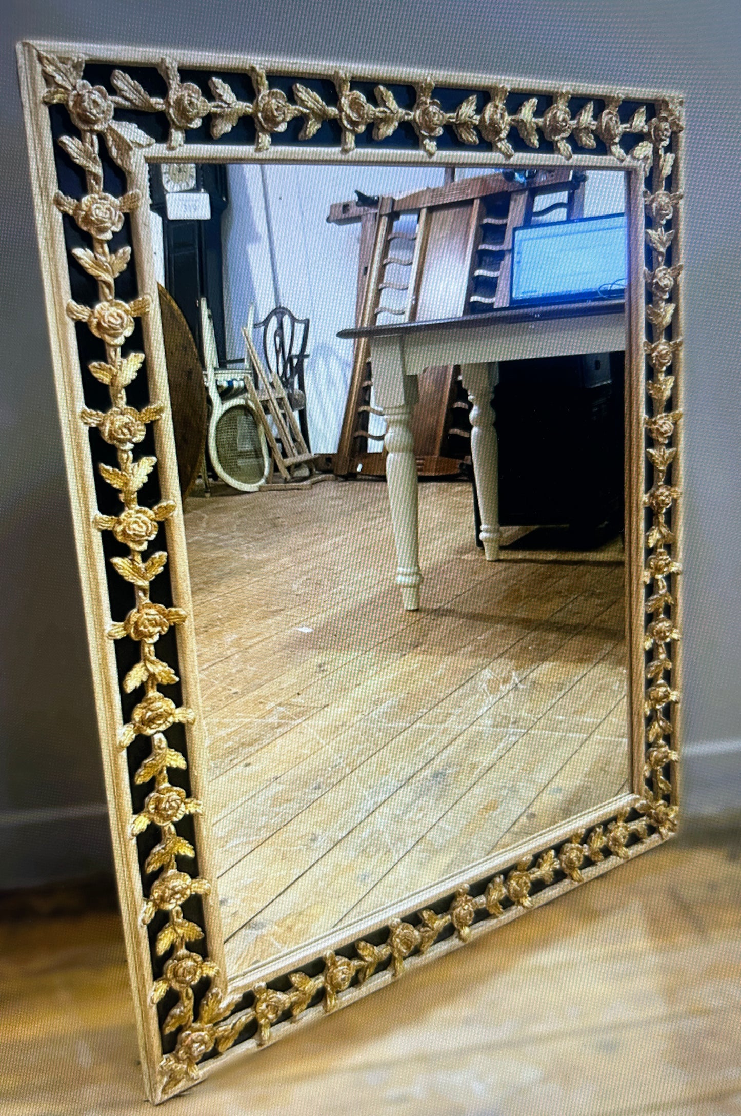 Gilt Wood Floral Motif Framed Wall Mirror - Italian 20th century