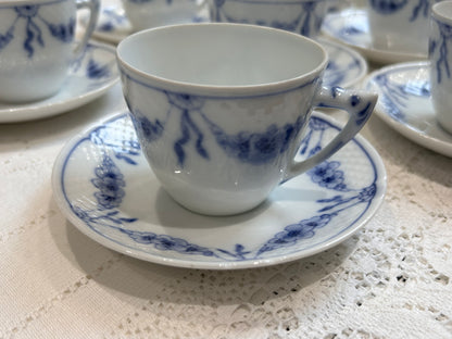 Danmark  Bing Grondahl China Cups and Saucers White Blue Empire Pattern Vintage  from Denmark