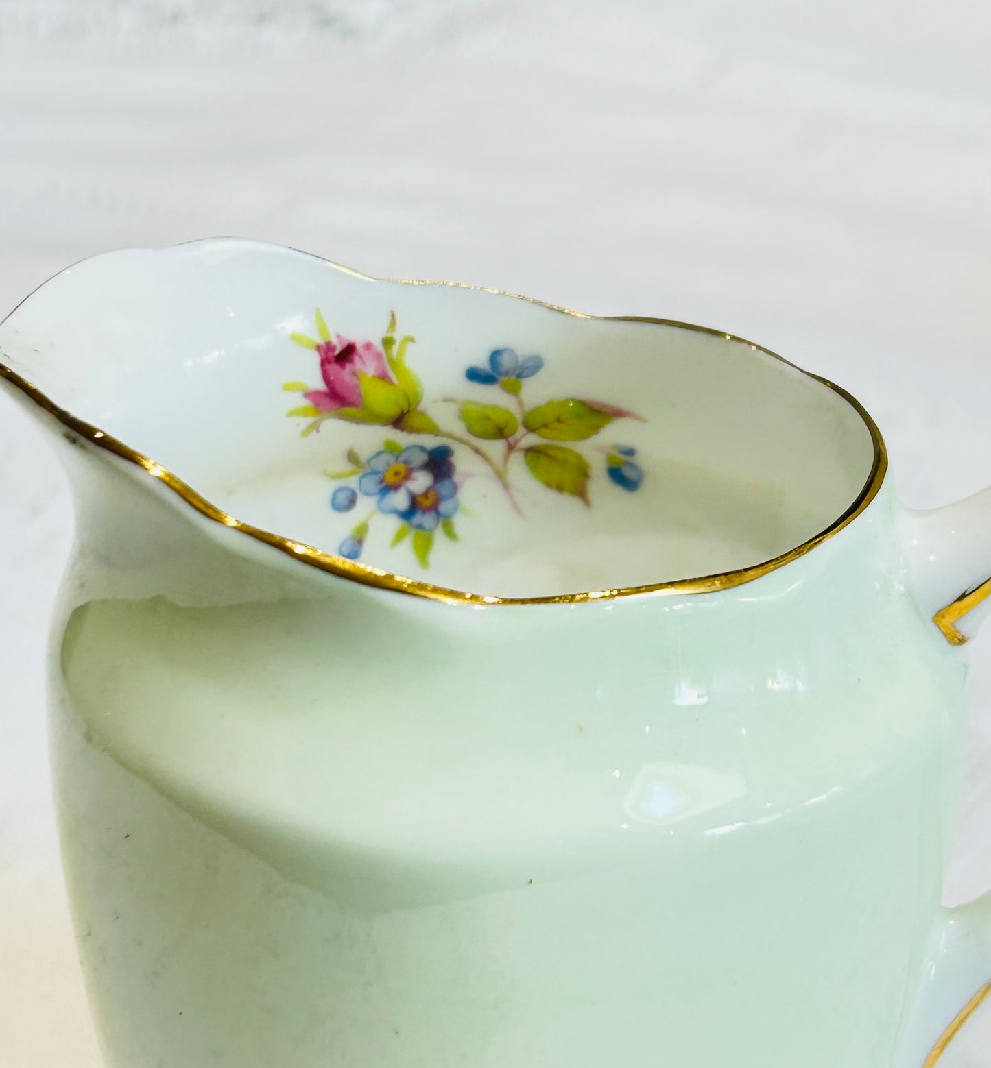 English Bone China Milk Jug - Green Floral