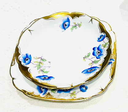 Royal Albert Crown China Teacup & Saucer – Blue Anemone – Vintage Floral Tea Set – English Bone China – Collectible Gift