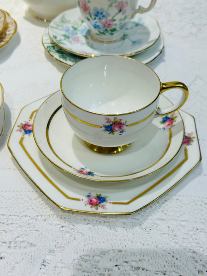 Vintage Bone China Tea Set - Mis matched Floral Teacups & Saucers