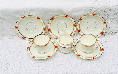 Bold Red & Gold Art Deco China by Fenton Part Tea Set E Hughes Paladin