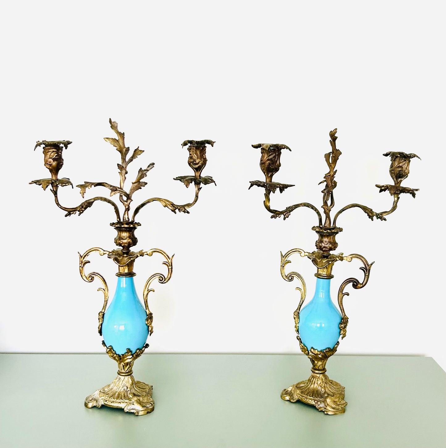 Antique French Candelabrum | Turquoise & Gilt Louis XV Design - Thomas Abbot 19th century