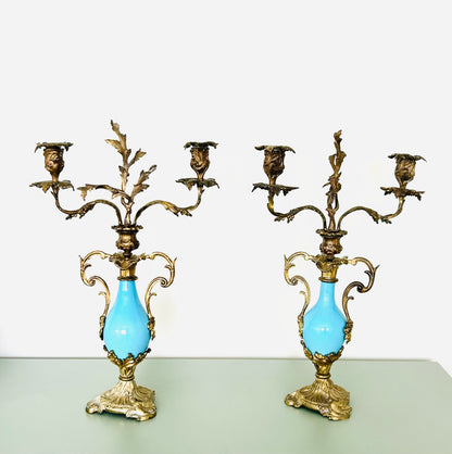 Antique French Candelabrum | Turquoise & Gilt Louis XV Design - Thomas Abbot 19th century