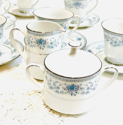 Vintage Noritake Bone  China Tea Set - Blue Hill Teacups & Saucers