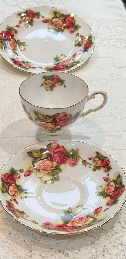 Tuscan Pink Rose Teacup Trio