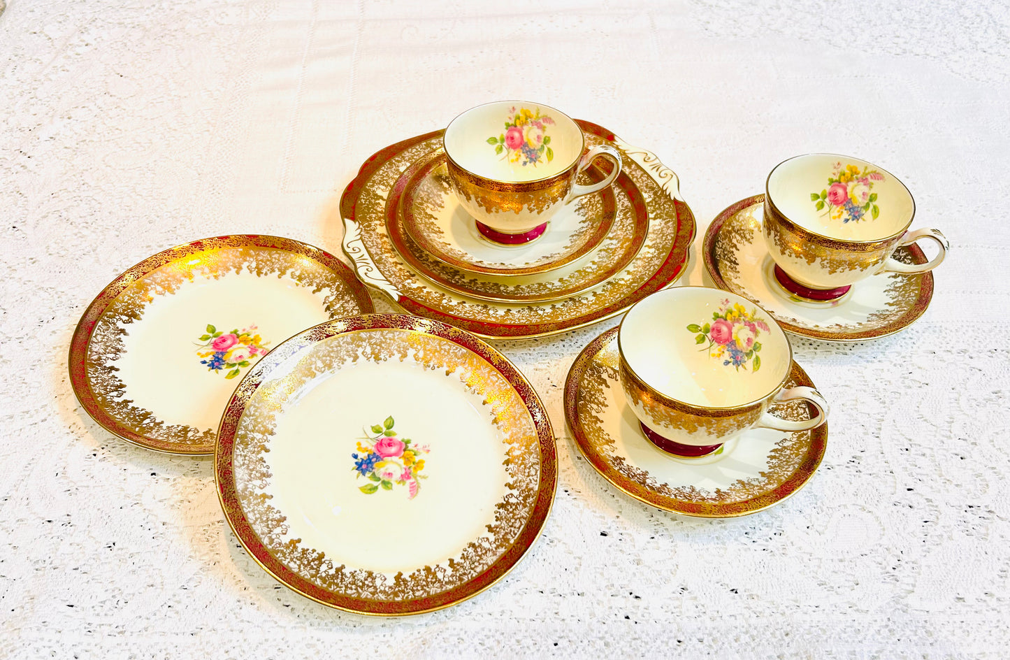 SOLD - Collingwood Red & Gold Tea set