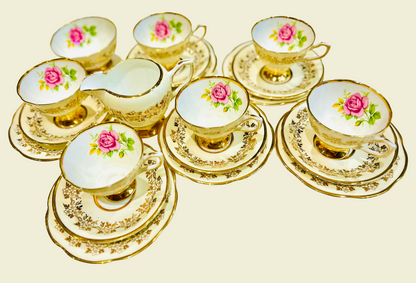 Timeless Vintage Clare China Tea Set with Pink Roses & Gold Edging – Made in England