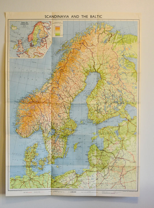 Vintage Wall Map Scandinavia & The Baltic