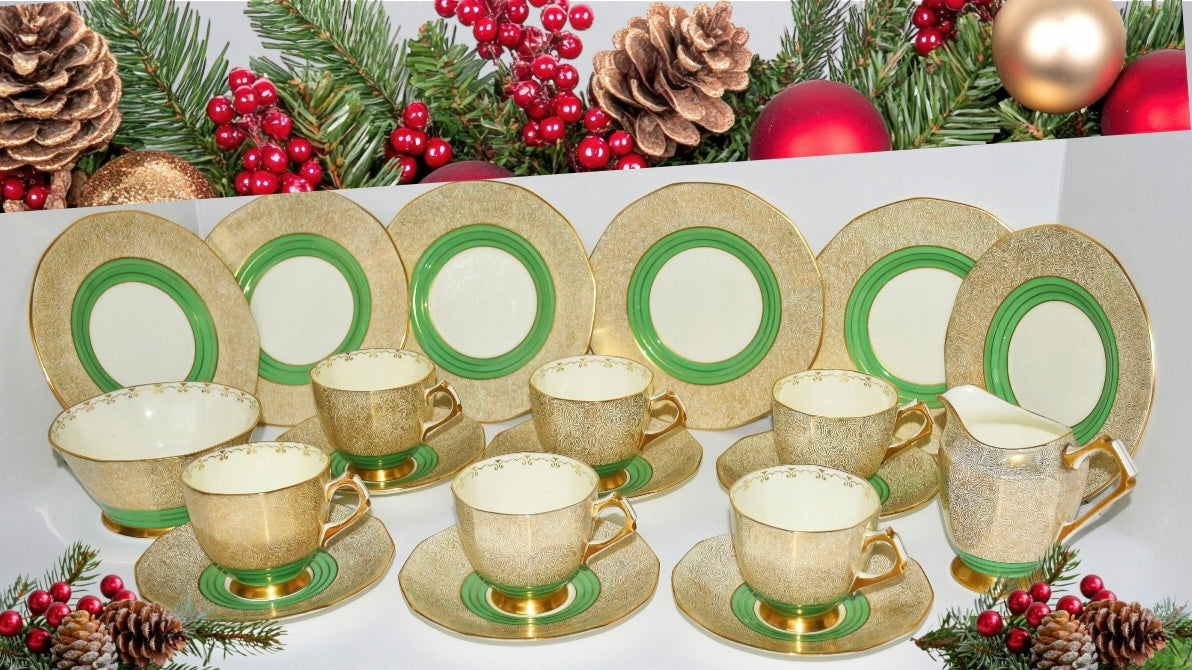 Luxury Green & Gold Tea Set by Tuscan China