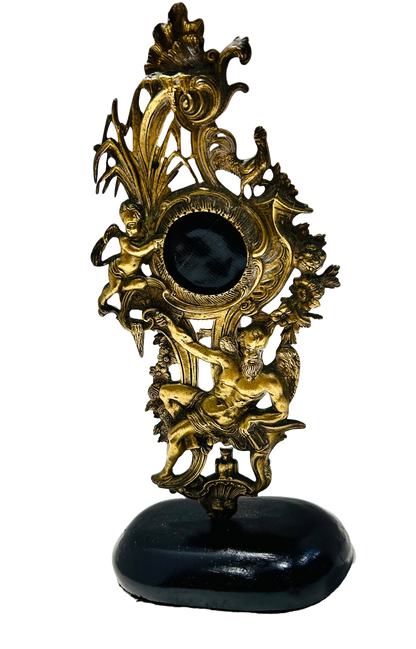 Antique Gilded Bronze Rococo-Style Watch Stand with Satyr Figure Ornate Decorative Display