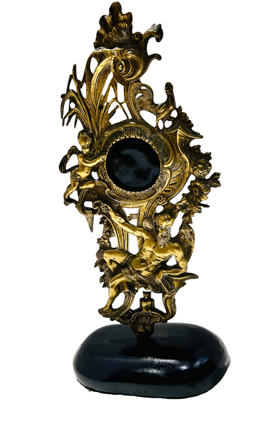 Antique Gilded Bronze Rococo-Style Watch Stand with Satyr Figure Ornate Decorative Display