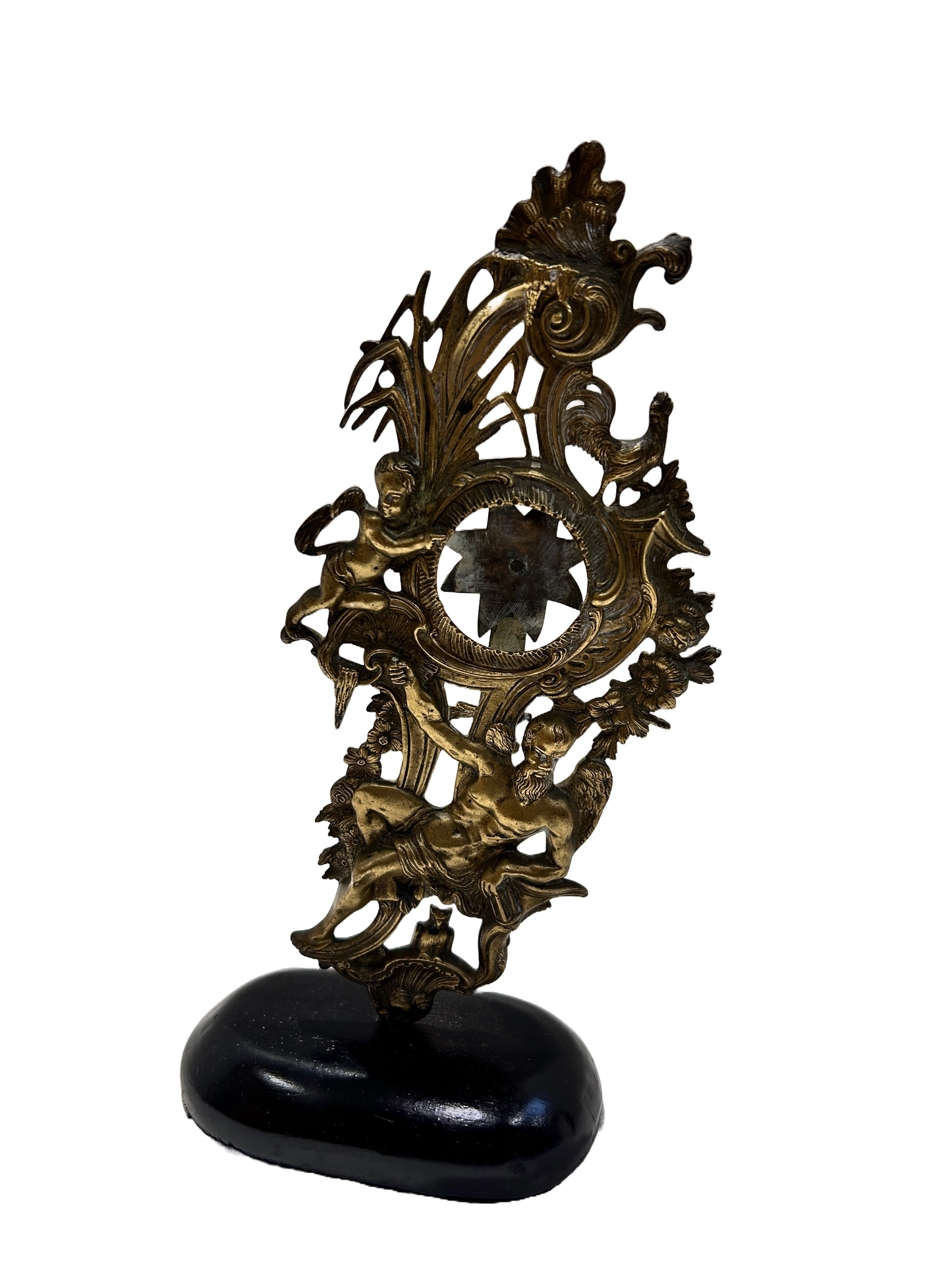 Antique Gilded Bronze Rococo-Style Watch Stand with Satyr Figure Ornate Decorative Display