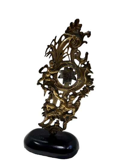 Antique Gilded Bronze Rococo-Style Watch Stand with Satyr Figure Ornate Decorative Display