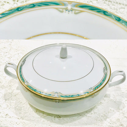Noritake Glenabbey Vegetable Tureen with Lid – Fine Bone China – Green & Gold Trim (1980-1990)
