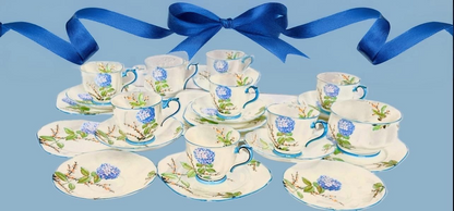 Very Rare Art Deco Royal Albert Blue Hydrangea Bone China Tea Set