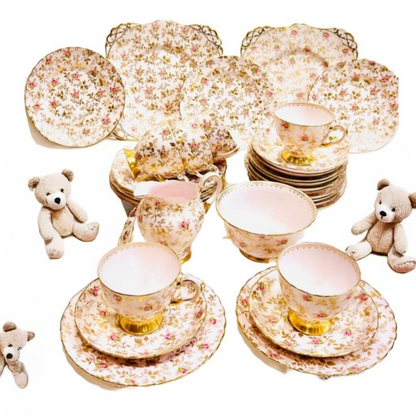 Tuscan Pink & Gold Rosebud Vintage Tea Set