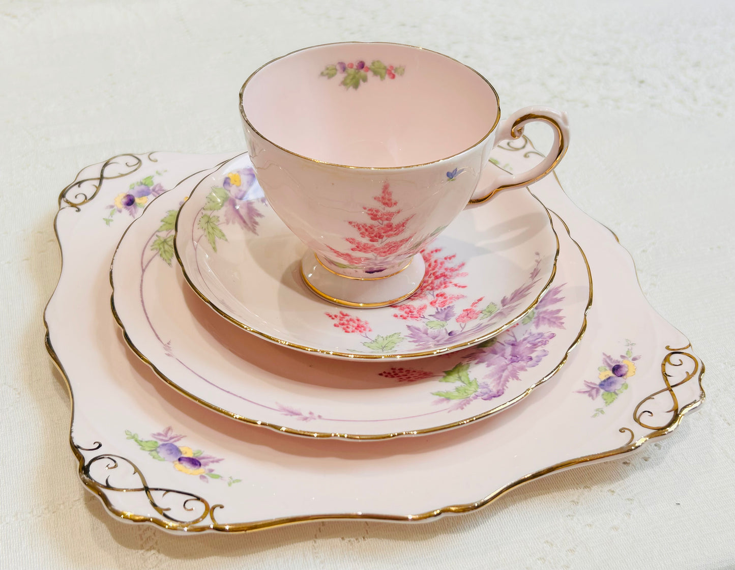 Tuscan China Vintage Pink Floral Tea Set