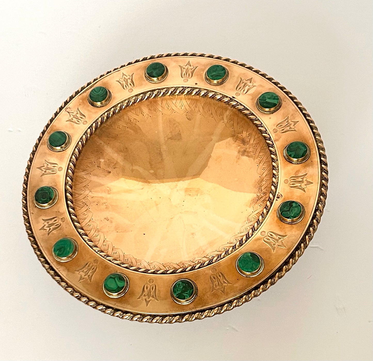 Brass & Malachite Ceremonial Tazza Bowl  19th century