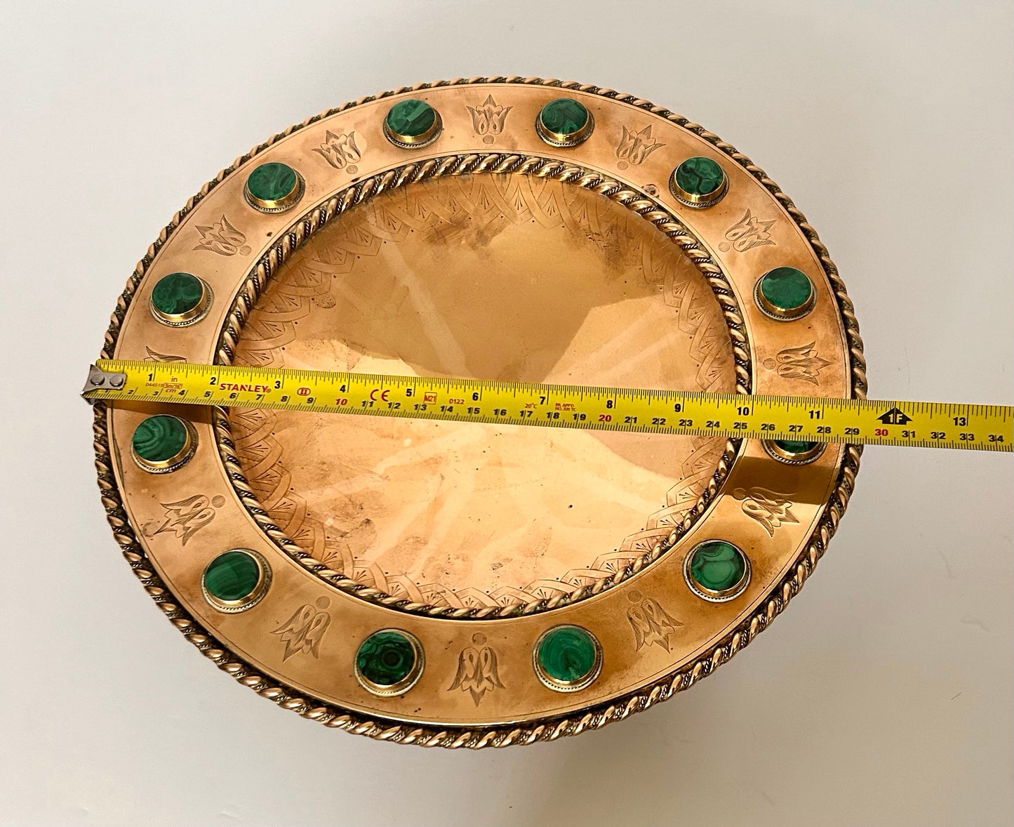 Brass & Malachite Ceremonial Tazza Bowl  19th century