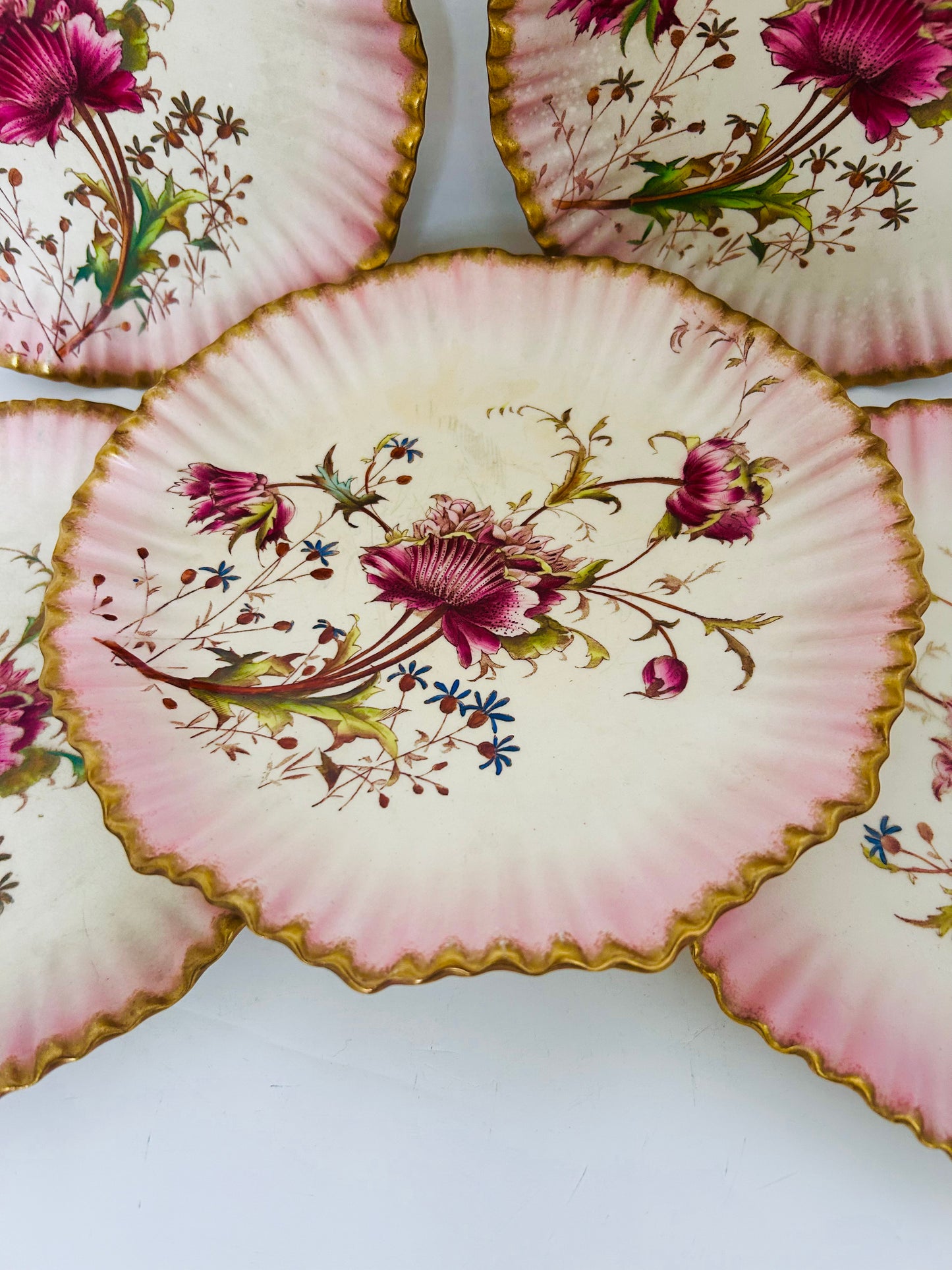 Carlton Ware China Pink Botanical  Dessert Plates